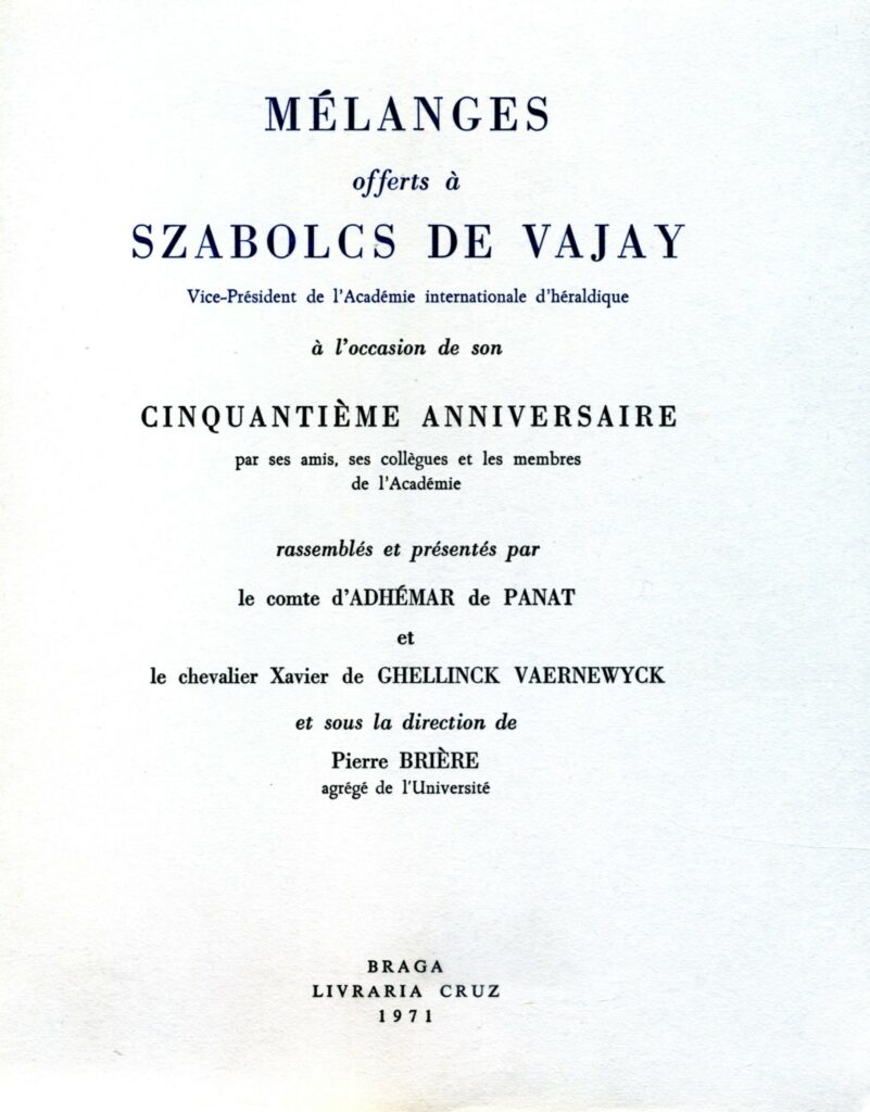 Mélanges offerts à Szabolcs de Vajay