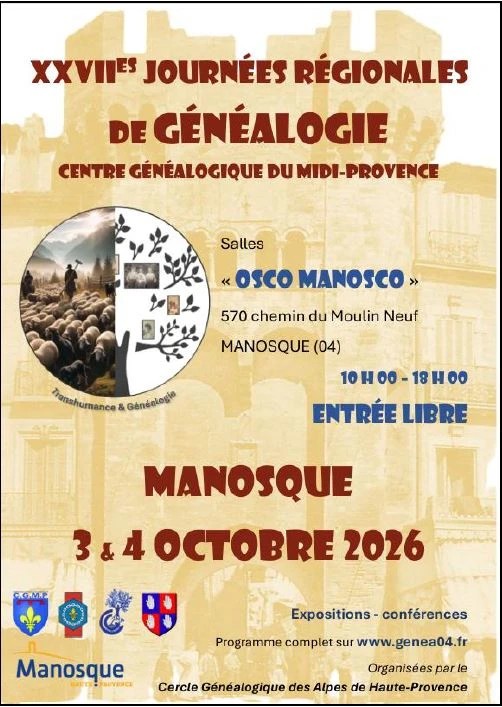 XXVIIème Journées régionales de généalogie à Manosque (04)