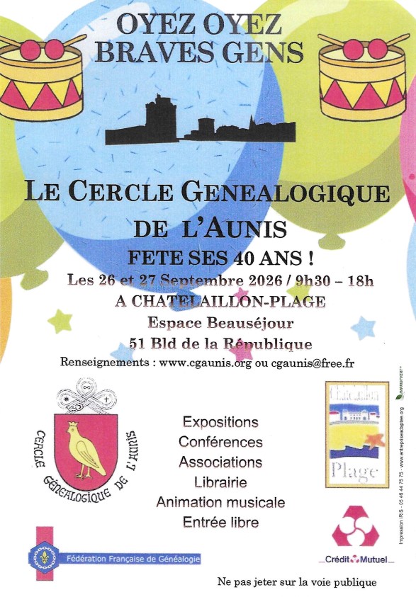 Le Cercle Généalogique de l’Aunis fête ses 40 ans