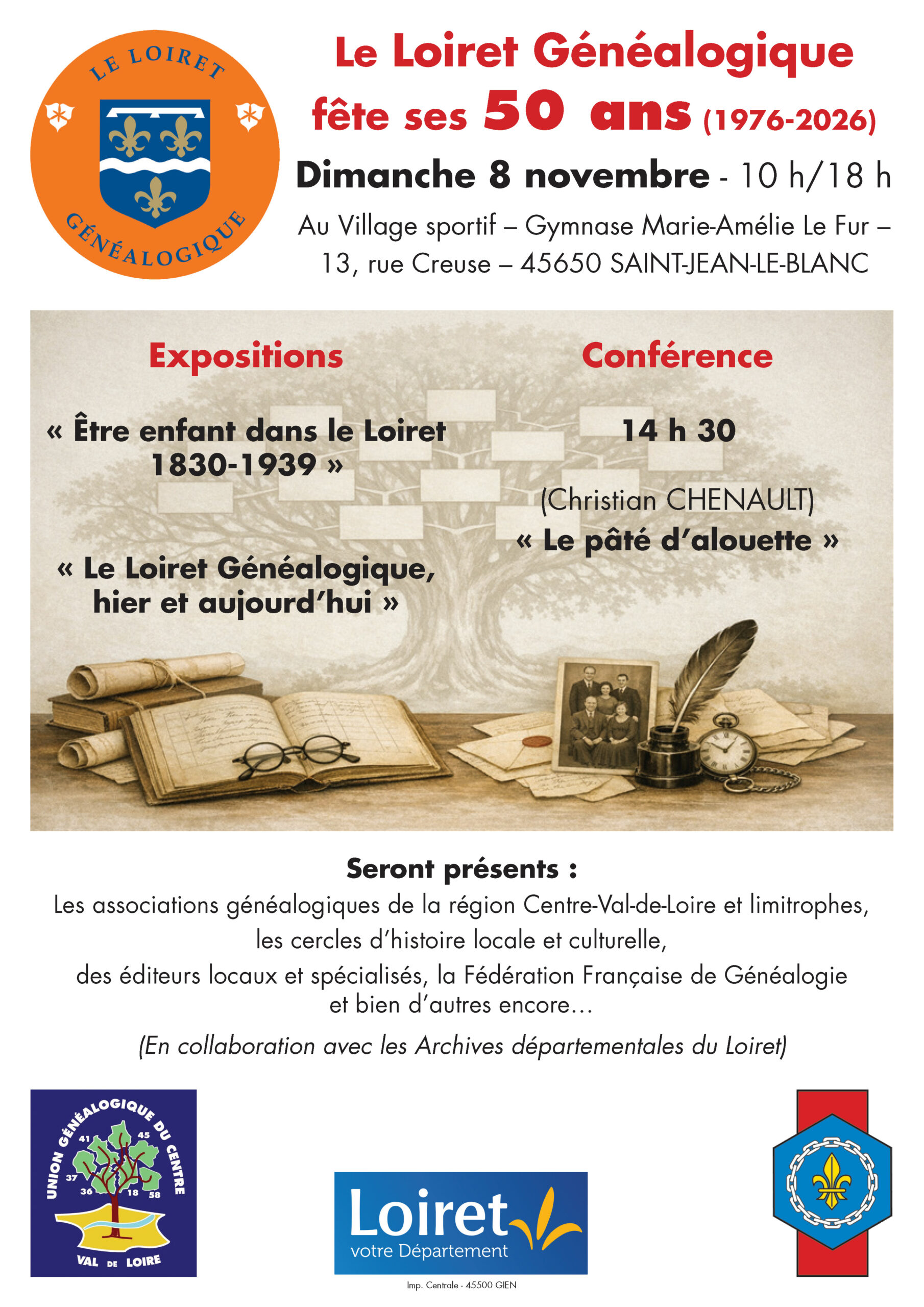 Le Loiret Généalogique fête ses 50 ans ! le 8 novembre